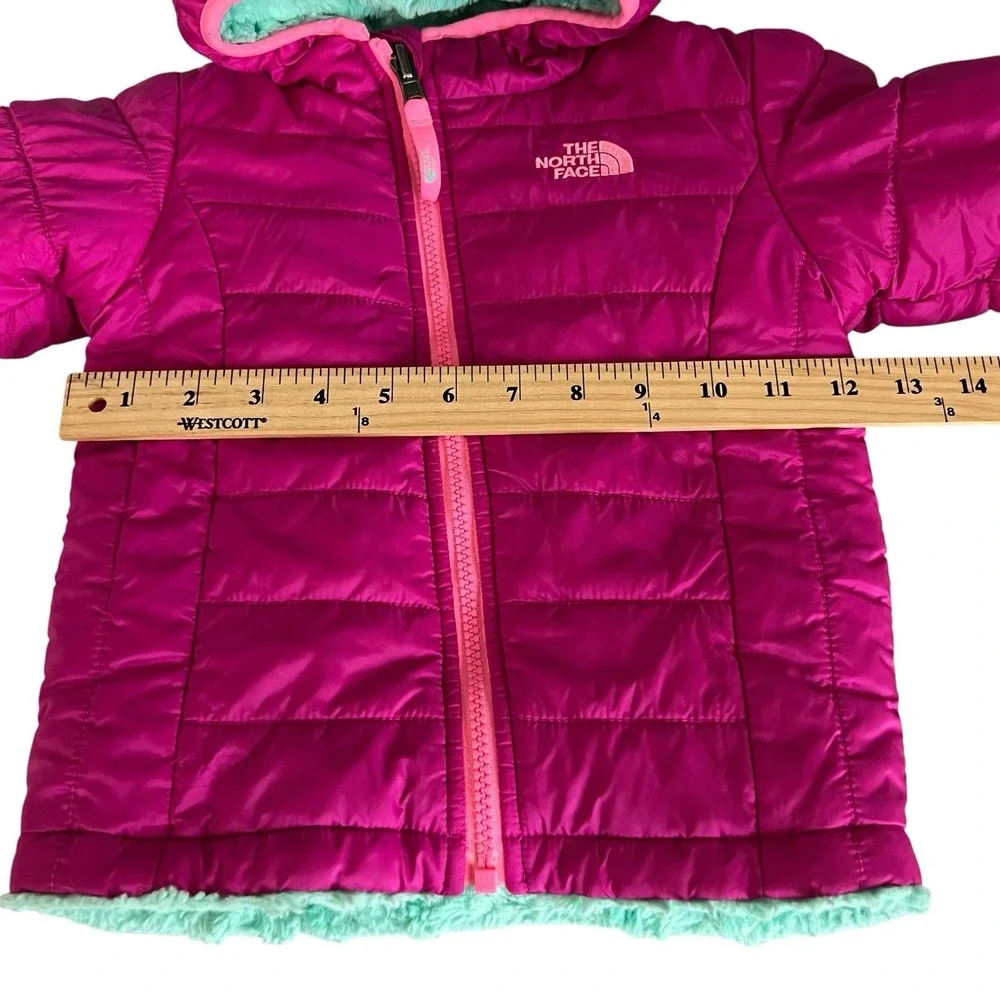 North Face Baby Girls Jacket Reversible Fuchsia Pink Mint Green Fleece 18-24M